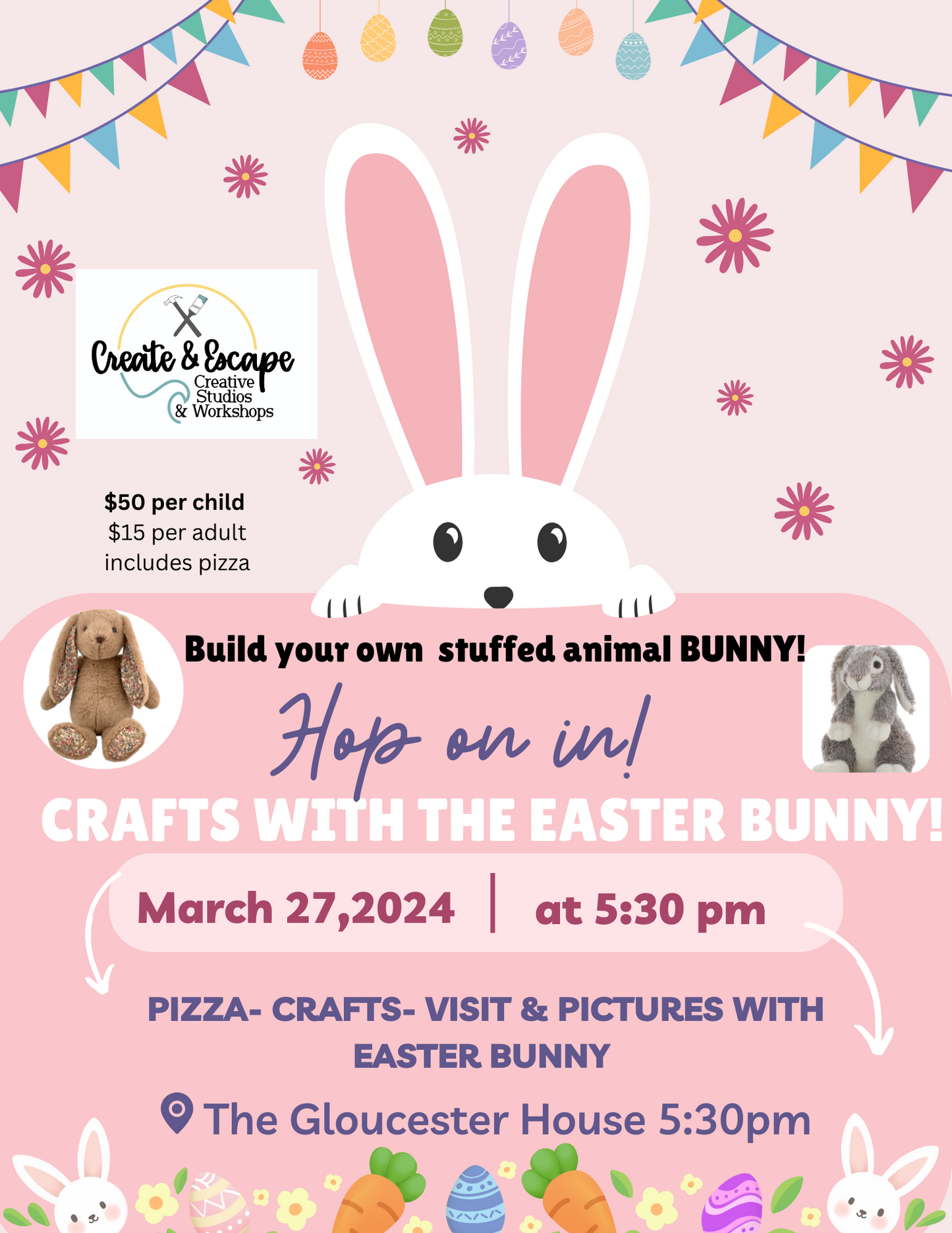 Pizza & Crafts with Easter Bunny! 3.27.24 5:30pm The Gloucester House