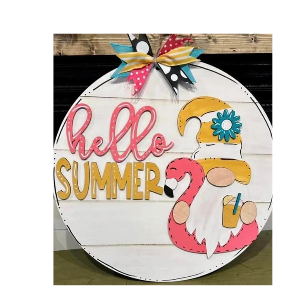 Hello Summer Gnome Wood Round 3D | Design 50  (Suggested Size 18