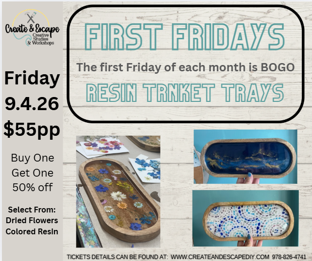 First Friday BOGO Resin Trinket Trays 9.4.26 6pm | At Create & Escape Studio