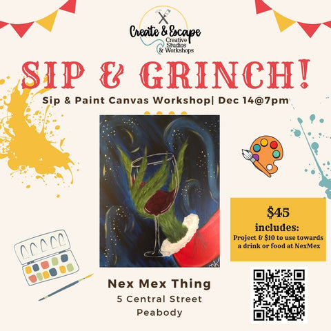 Sip & Grinch Canvas Paint Workshop 12/14 7:00 PM at NexMex