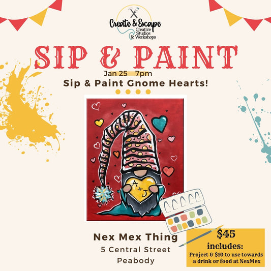 Sip & Paint Gnome Hearts Canvas Paint 1/25 7:00 PM at NexMex