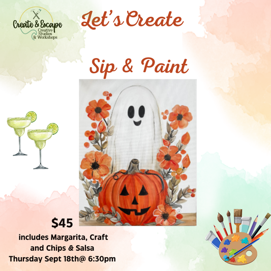 Sip & Paint Ghost & Pumpkin 9/18 6:30pm @ The NexMex Thing | Open Workshop