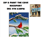 12/4 Monday  @6:30pm, Winter Cardinal Canvas Paint| Open Workshop The Cove Rockport