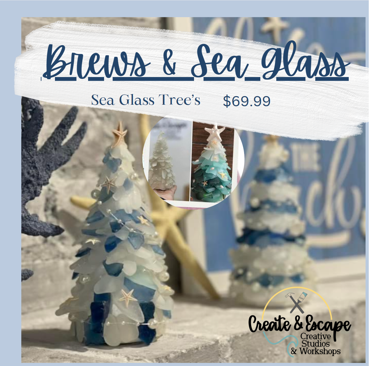 Brews & Sea Glass Sunday 1pm & 3pm revised time 2/18, Sea Glass Art Tree &| Open Workshop@ Granite Coast Brewing Company