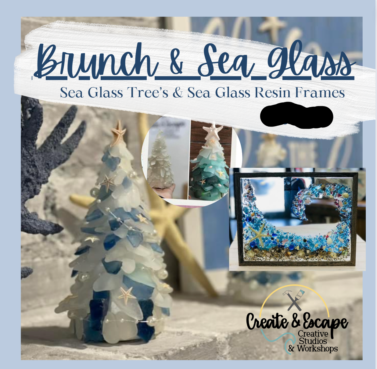 1/25/25 Saturday @10:30, Sea Glass Art Tree & Sea Glass Window Frames with Brunch| Open Workshop