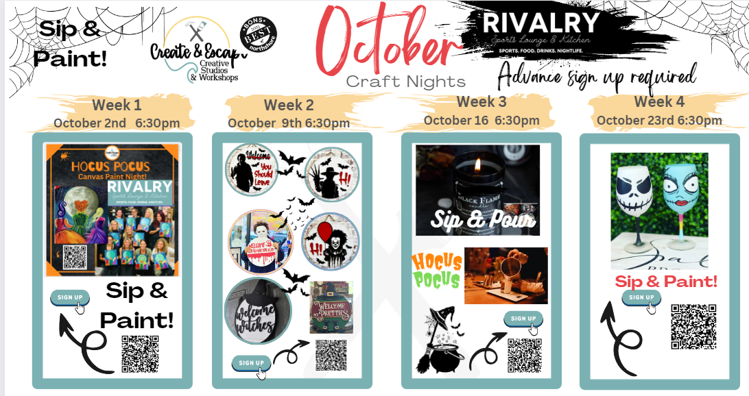 SALEM HOCUS POCUS Canvas SIP & PAINT at Rivalry Salem, MA Paint Night | Open Workshop