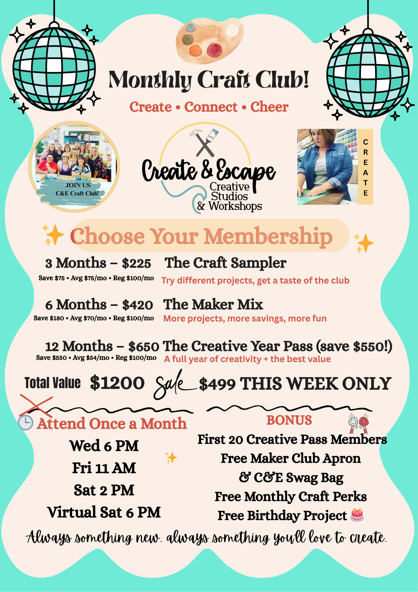 Peabody Ma monthly craft club at Create & Escape Creative Studio and Workshops flyer