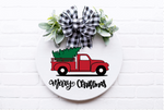 Merry Christmas red truck & tree door hanger | Design #1444