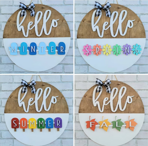 Hello Seasons, split design - Interchangeable Sign | Design #317