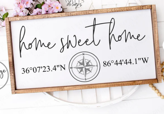 Home Sweet Home Compass with coordinates | Design #561