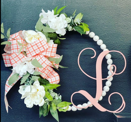 Wood Beaded Wreath with Initial or Saying | Design #577